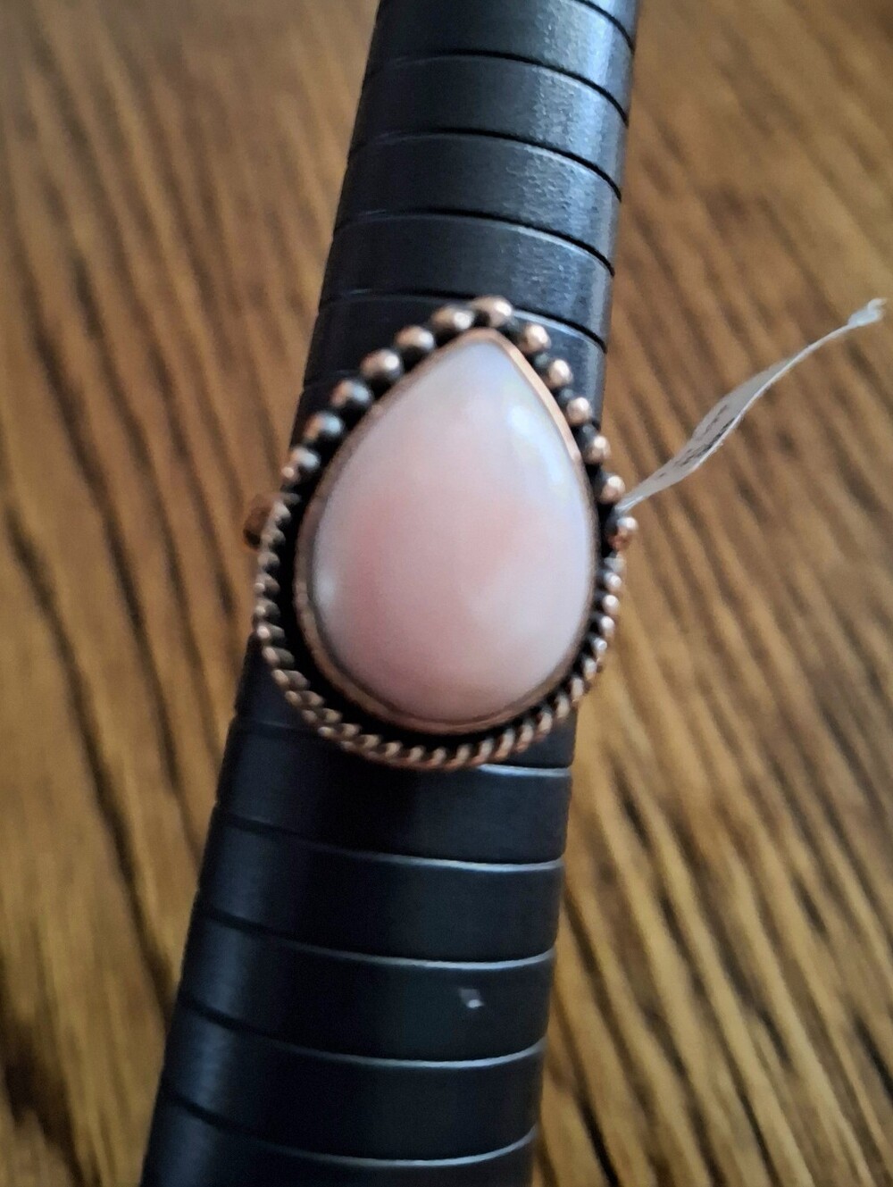 Pink Opal Teardrop Ring Copper Hardware Adjustable Band 7-10 - Picture 4 of 5